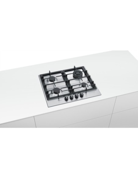 Bosch Serie 6 PCH6A5B90 piano cottura Nero, Acciaio inossidabile Da incasso Gas 4 Fornello(i)