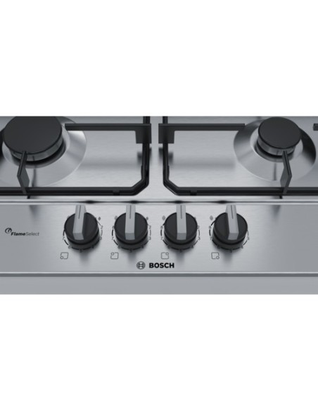 Bosch Serie 6 PCP6A5B80 piano cottura Nero, Acciaio inossidabile Da incasso Gas 4 Fornello(i)