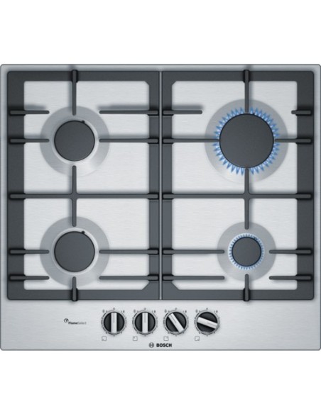 Bosch Serie 6 PCP6A5B90 piano cottura Nero, Acciaio inossidabile Da incasso Gas 4 Fornello(i)