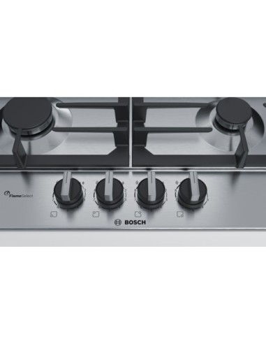 Bosch Serie 6 PCP6A5B90 piano cottura Nero, Acciaio inossidabile Da incasso Gas 4 Fornello(i)