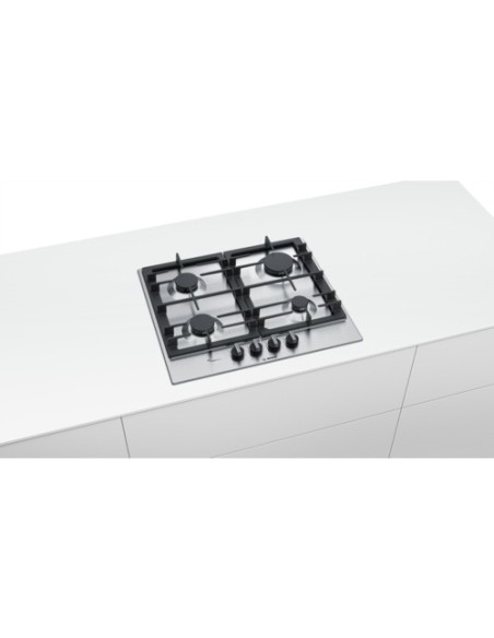 Bosch Serie 6 PCP6A5B90 piano cottura Nero, Acciaio inossidabile Da incasso Gas 4 Fornello(i)