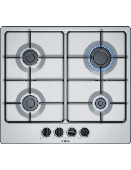 Bosch Serie 4 PGP6B5B80 piano cottura Nero, Acciaio inossidabile Da incasso Gas 4 Fornello(i)