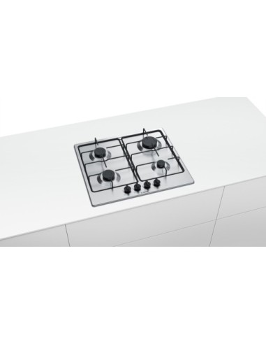 Bosch Serie 4 PGP6B5B80 piano cottura Nero, Acciaio inossidabile Da incasso Gas 4 Fornello(i)