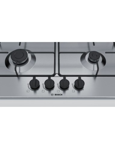 Bosch Serie 4 PGP6B5B80 piano cottura Nero, Acciaio inossidabile Da incasso Gas 4 Fornello(i)