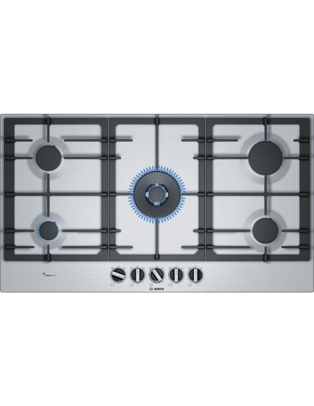 Bosch Serie 6 PCR9A5B90 piano cottura Nero, Acciaio inossidabile Da incasso Gas 5 Fornello(i)