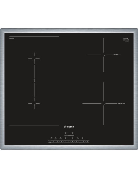Bosch Serie 6 PVS645FB5E piano cottura Nero, Acciaio inossidabile Da incasso 60 cm Piano cottura a induzione 4 Fornello(i)