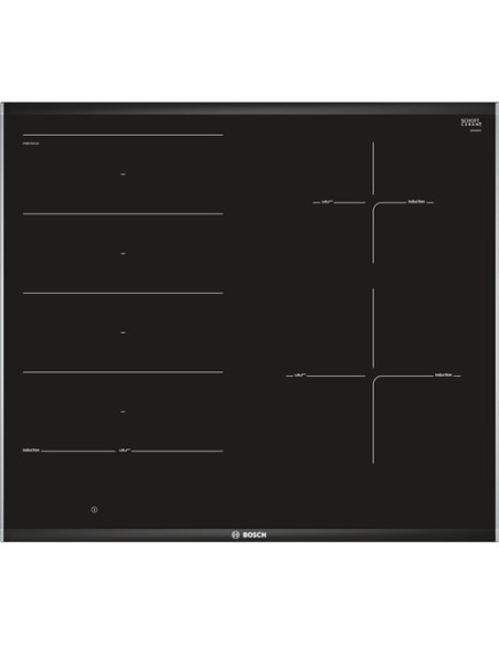 Bosch PXE675DC1E piano cottura Nero, Acciaio inossidabile Da incasso Piano cottura a induzione 4 Fornello(i)