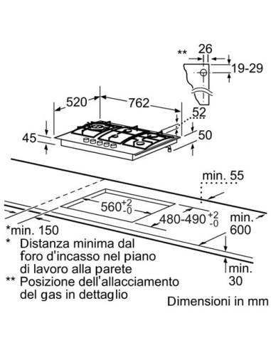 Bosch PCS815M90E piano cottura Acciaio inossidabile Da incasso Gas 5 Fornello(i)