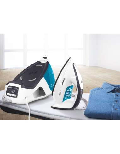 Bosch Serie 4 TDS4050 ferro da stiro a caldaia 2400 W 1,4 L Piastra Ceranium Glissée Blu, Bianco