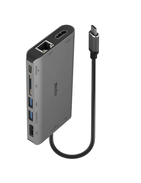 Lindy 43323 replicatore di porte e docking station per notebook Cablato USB 3.2 Gen 1 (3.1 Gen 1) Type-C Nero, Grigio