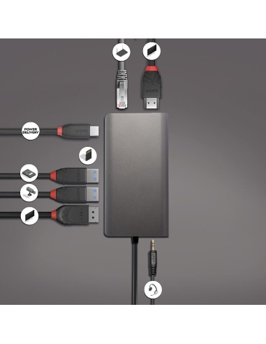 Lindy 43323 replicatore di porte e docking station per notebook Cablato USB 3.2 Gen 1 (3.1 Gen 1) Type-C Nero, Grigio