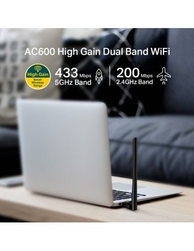 TP-Link AC600 High Gain Wireless Dual Band USB Adapter Interno WLAN 600 Mbit s