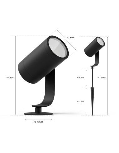 Philips Hue White and Color ambiance Lily Faretto Smart Esterno Antracite in Alluminio Kit base con alimentatore Basso voltaggio