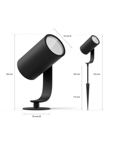 Philips Hue White and Color ambiance Lily Faretto Smart Esterno Antracite in Alluminio Kit base con alimentatore Basso voltaggio