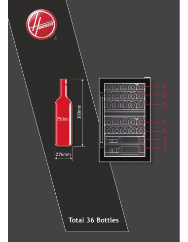 Hoover H-WINE 700 HWC 154 DELW Cantinetta termoelettrica Libera installazione Nero 36 bottiglia bottiglie