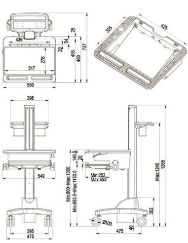 Multibrackets 0766 carrello e supporto multimediale Argento, Bianco Computer portatile Carrello multimediale