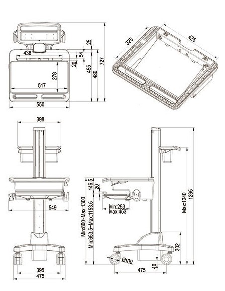 Multibrackets 0766 carrello e supporto multimediale Argento, Bianco Computer portatile Carrello multimediale
