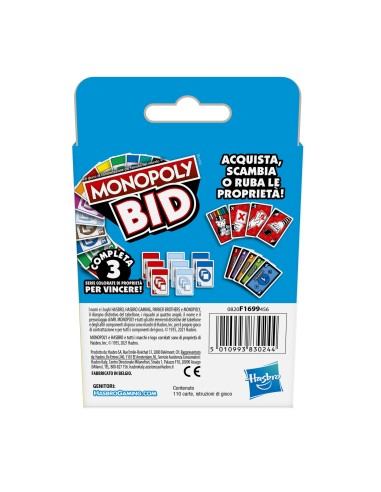 Hasbro Gaming Monopoly Bid, gioco di carte rapido per famiglie e bambini dai 7 anni in su