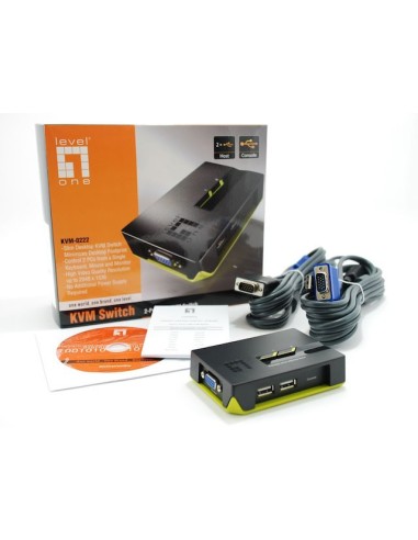 LevelOne KVM-0222 switch per keyboard-video-mouse (kvm) Nero, Verde