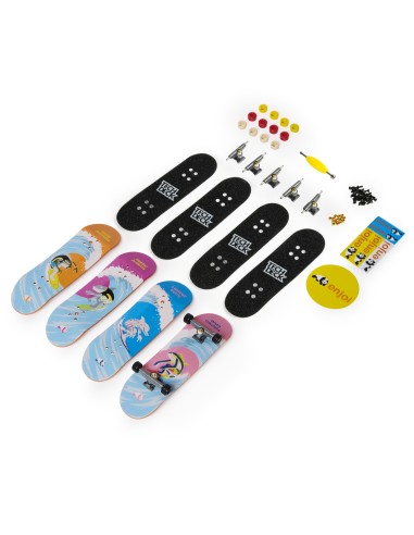 Tech Deck | MINI SKATE FINGERSKATE | 4 mini skate personabilizzabili fingerskate con grafiche originali, giocattoli per bambini