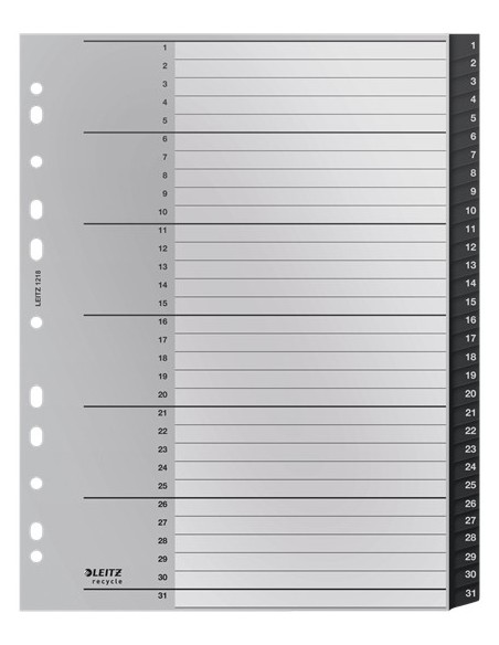 Leitz 12180000 intercalare Indice a linguetta numerico Polipropilene (PP) Nero, Bianco