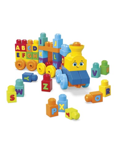 MEGA BLOKS Impara con il treno, trenino con blocchi dell'alfabeto per imparare le lettere e suoni realistici, Giocattolo per