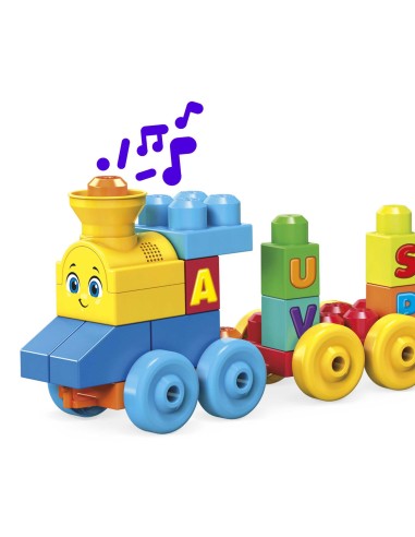 MEGA BLOKS Impara con il treno, trenino con blocchi dell'alfabeto per imparare le lettere e suoni realistici, Giocattolo per