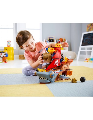 Fisher-Price Imaginext - Galeone dei pirati, Nave a forma di squalo per bambini da 3 anni in su