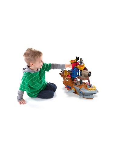 Fisher-Price Imaginext - Galeone dei pirati, Nave a forma di squalo per bambini da 3 anni in su