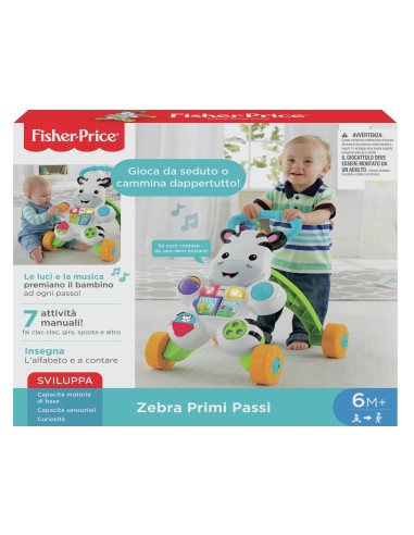 Mattel Zebra Primi Passi Spingibile, Giocattolo Elettronico Educativo con Musica e Suoni, per Bambini di 6 + Mesi