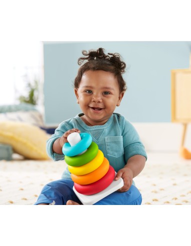 Fisher-Price Piramide 5 Anelli Eco, in Materiali Vegetali, Giocattolo Impilabile per Bambini 6+Mesi