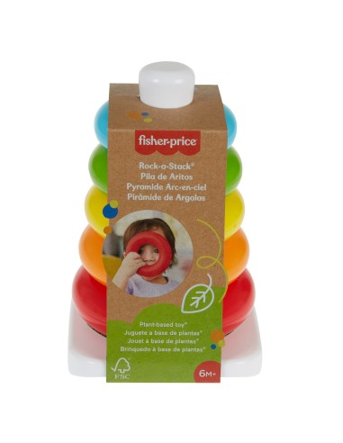Fisher-Price Piramide 5 Anelli Eco, in Materiali Vegetali, Giocattolo Impilabile per Bambini 6+Mesi