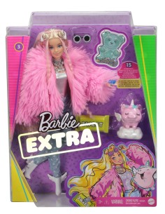 Barbie Extra Doll No3 in Pink Coat with Pet Unicorn-Pig
