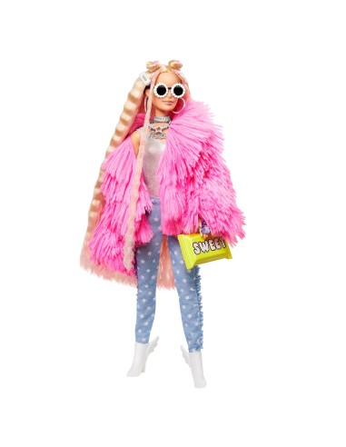 Barbie Extra Doll No3 in Pink Coat with Pet Unicorn-Pig