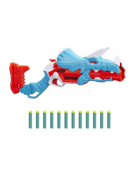 Nerf DinoSquad - Tricera-blast (blaster con alloggiamento per caricamento di 3 dardi, con supporto dardi e design dinosauro