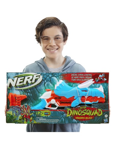Nerf DinoSquad - Tricera-blast (blaster con alloggiamento per caricamento di 3 dardi, con supporto dardi e design dinosauro