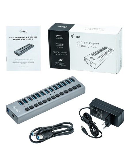 i-tec U3CHARGEHUB13 Caricabatterie per dispositivi mobili Grigio Interno