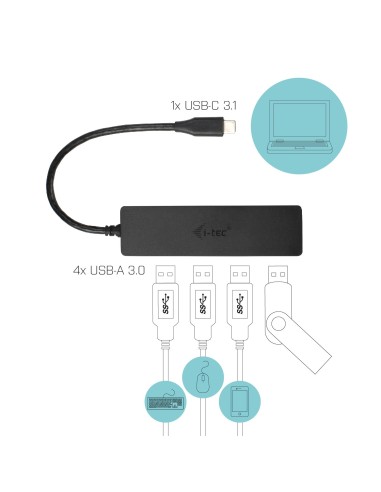 i-tec Advance C31HUB404 hub di interfaccia USB 3.2 Gen 2 (3.1 Gen 2) Type-C 5000 Mbit s Nero