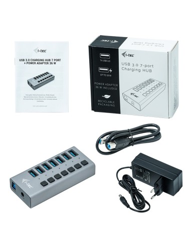 i-tec U3CHARGEHUB7 Caricabatterie per dispositivi mobili Grigio Interno