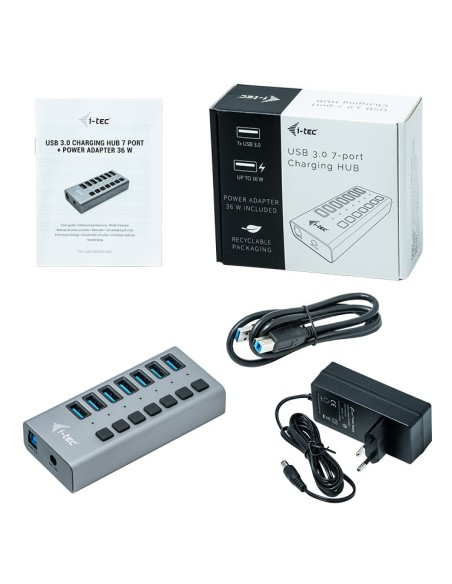 i-tec U3CHARGEHUB7 Caricabatterie per dispositivi mobili Grigio Interno