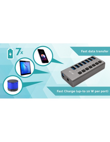 i-tec U3CHARGEHUB7 Caricabatterie per dispositivi mobili Grigio Interno