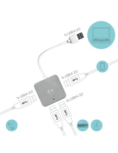 i-tec Metal U3HUBMETAL402 hub di interfaccia 5000 Mbit s Argento