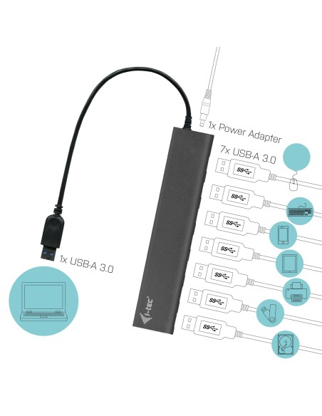 i-tec Metal U3HUB778 hub di interfaccia USB 3.2 Gen 1 (3.1 Gen 1) Type-A 5000 Mbit s Argento