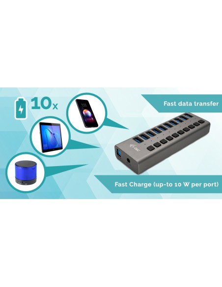 i-tec U3CHARGEHUB10 Caricabatterie per dispositivi mobili Grigio Interno