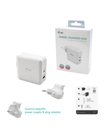 i-tec USB-C Travel Charger 60W + USB-A Port 18W