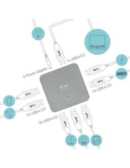 i-tec Metal U3HUBMETAL7 hub di interfaccia USB 3.2 Gen 1 (3.1 Gen 1) Type-A 5000 Mbit s Argento
