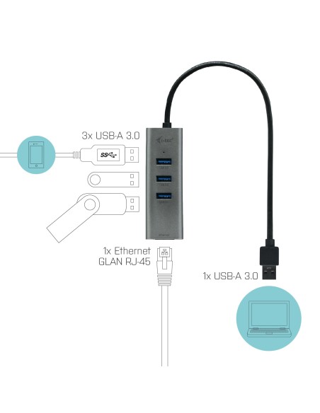 i-tec Metal U3METALG3HUB hub di interfaccia USB 3.2 Gen 1 (3.1 Gen 1) Type-A 5000 Mbit s Grigio