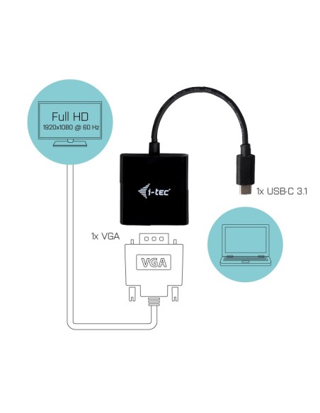 i-tec USB-C VGA Adapter 1920 x 1080p 60 Hz