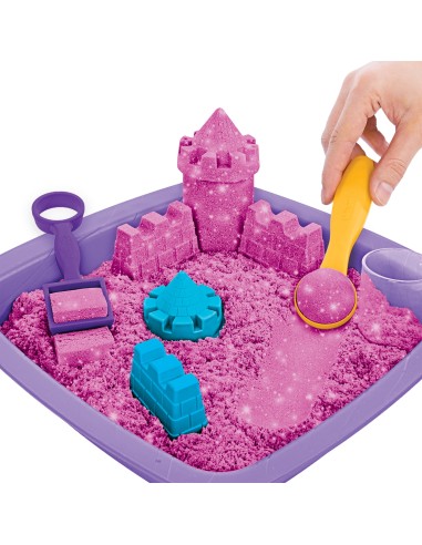 Kinetic Sand |Castello di Sabbia Shimmer | Sabbia cinetica 454gr | Sabbia magica | Sabbia colorata glitterata rosa | 3