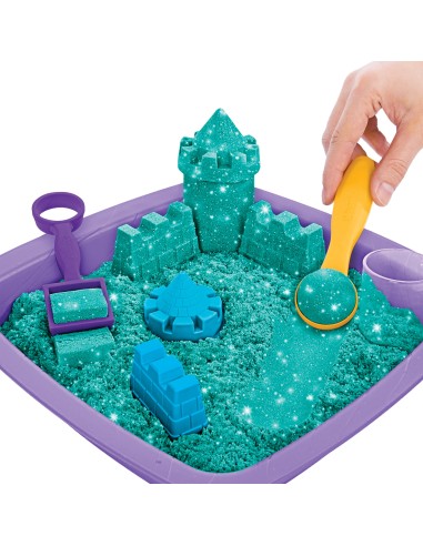Kinetic Sand |Castello di Sabbia Shimmer | Sabbia cinetica 454gr | Sabbia magica | Sabbia colorata glitterata verde | 3